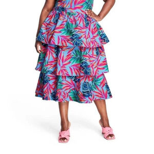 Tabitha Brown for Target Tropical Print Tiered Midi Skirt Sz L NWT